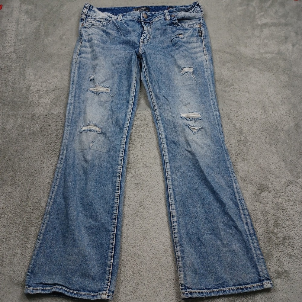 Silver Jeans Womens 34 Blue Denim Suki Slim Bootcut Casual Distressed Modern